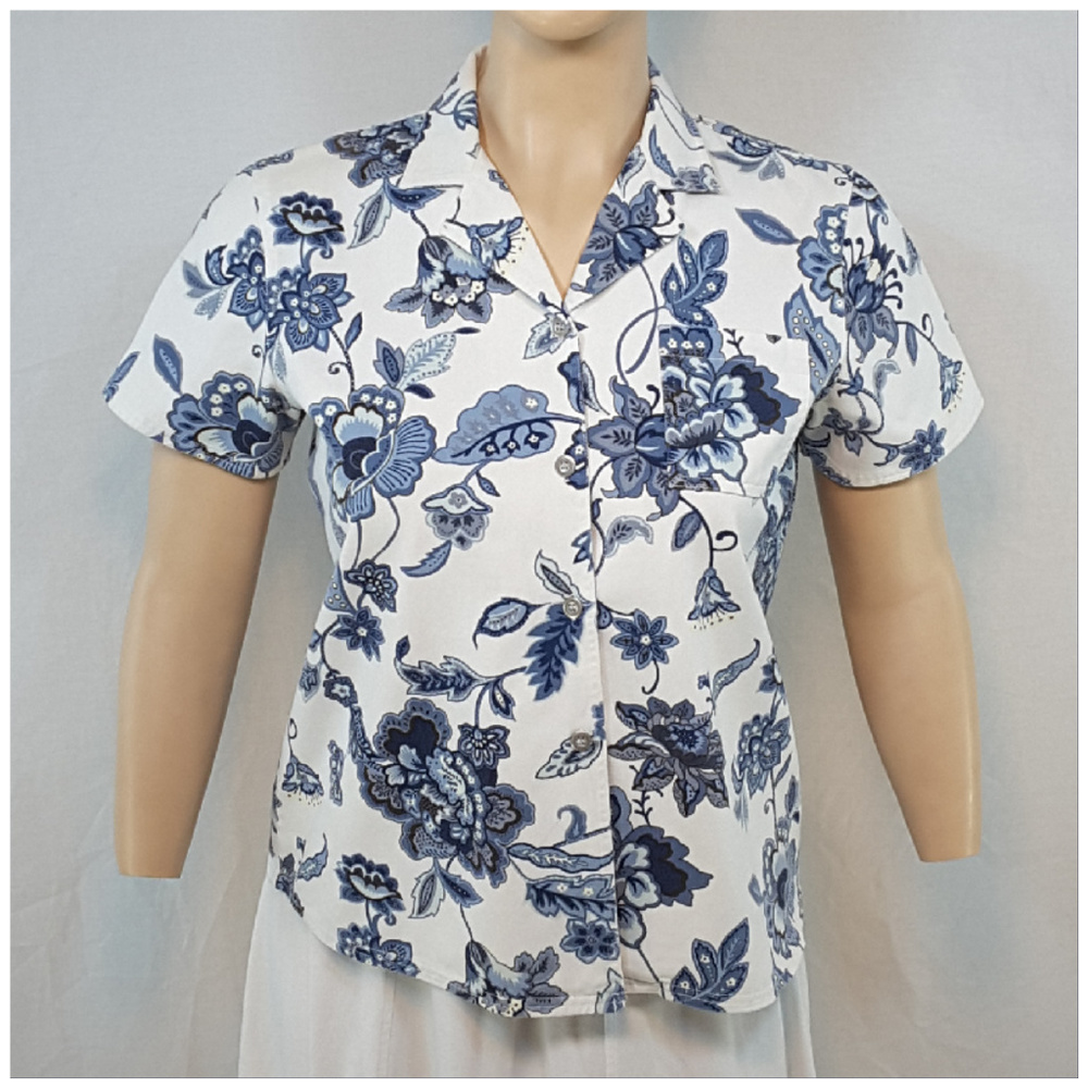 SUSAN GRAVER, Denim Floral Top, size XLarge XL X-L